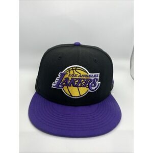 New Era 59FIFTY Los Angeles Lakers Fitted Hat Size 7 3/8 Black Purple Grey UV